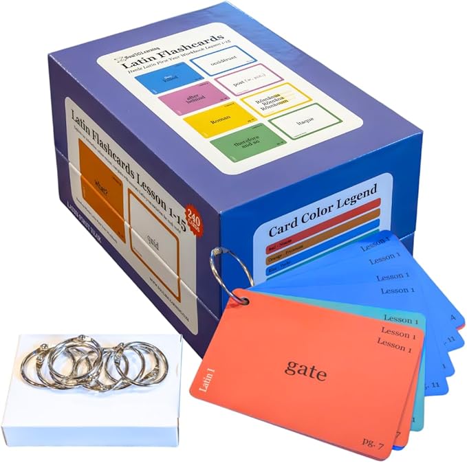 Latin Flashcards for Henle First Year – 240 Vocabulary Cards for Challenge A (Lessons 1–15) – Color-Coded Latin Study Cards for Homeschool & Classical Classroom
