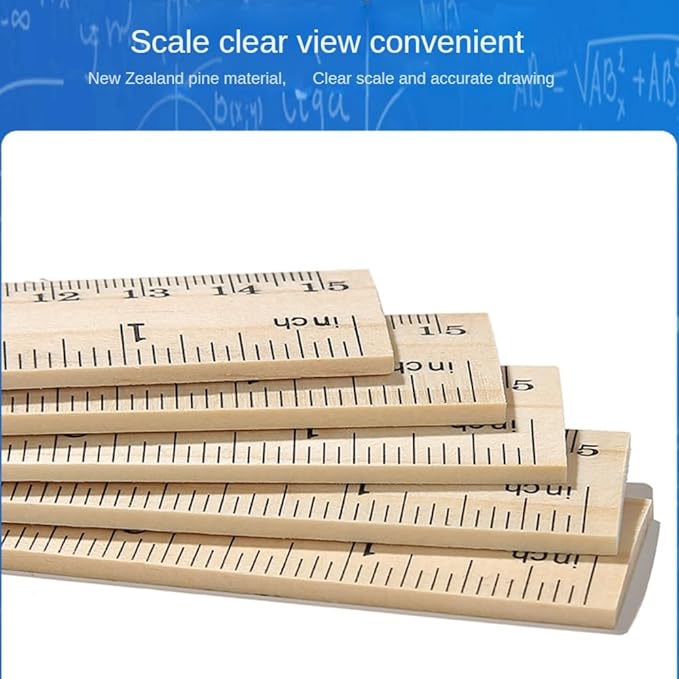 12 Pack Wooden Ruler 6 Inch Rulers Bulk Wood Measuring Ruler for Students Office School Supplies 2 Scale (15 cm)