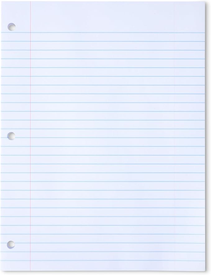 Amazon Basics Wide Ruled Loose Leaf Paper, 10.5" x 8", 150 Sheets, No Binding, White, 1-Pack