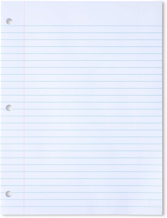 Amazon Basics Wide Ruled Loose Leaf Paper, 10.5" x 8", 150 Sheets, No Binding, White, 1-Pack