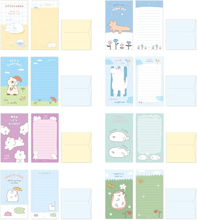 Monolike Story town Afternoon C Mini Letter Paper and Envelopes Set - 8Type, 32 Letter Paper + 16 Envelopes