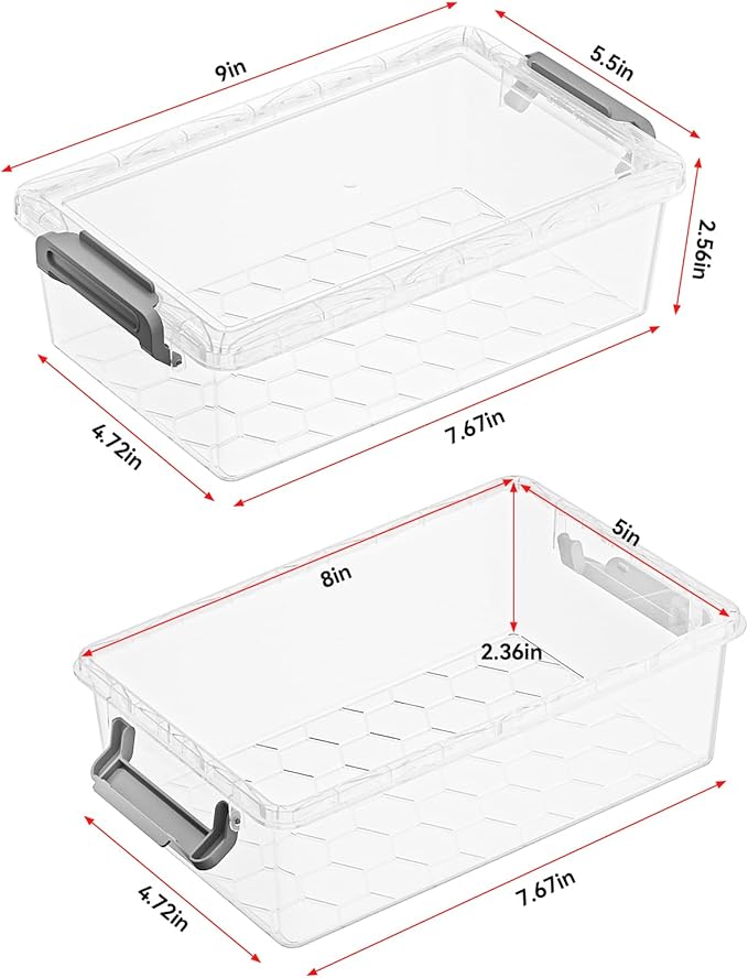 BiuLeon 4 Pack Extra Large Pencil Box, Plastic Pencil Case Organizer, Clear Crayon Box Marker Organizer, Stackable Craft Organizers and Storage for Pen, Craft, Art Supply(Black)