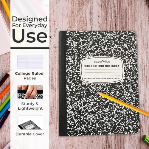 Marble Composition Notebook, College Ruled, Black, 100 Sheets (200 Pages)