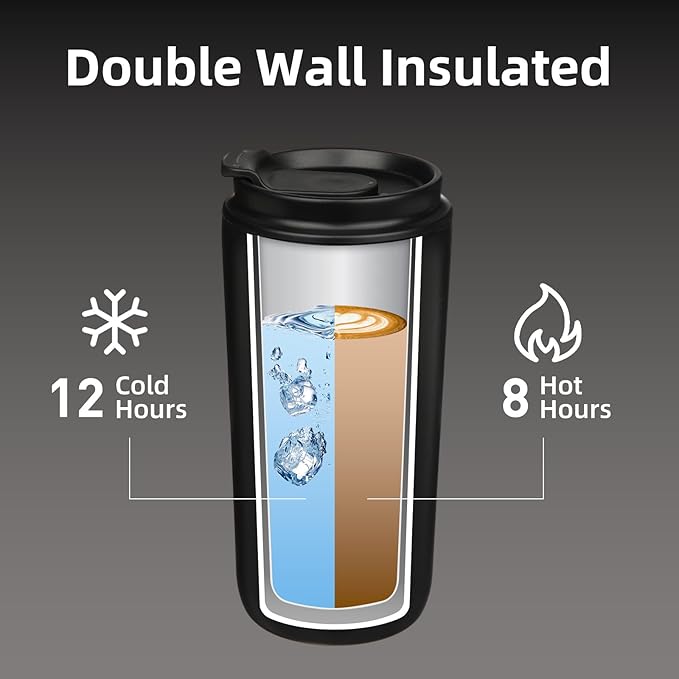 BJPKPK 3 Pack 16oz Travel Coffee Mugs, Insulated Stainless Steel Tumblers with Leak-Proof Lids, BPA Free, Dishwasher Safe Bulk Tumbler Set for Gifts & Daily Use,Black
