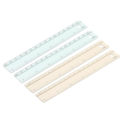 PATIKIL Metal Ruler 6 Inch/15cm, 4 Pcs Aluminum Straight Edge Ruler, Dual Scale Measuring Tool with Inch/Centimeter Scales & Hole for Math Office Drawing Engineering Home, Green/Yellow