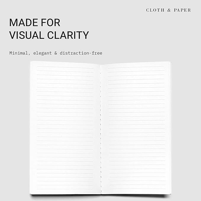 Cloth & Paper Travel Notebook | Lined Notes – Ash | Pocket Plus Lined Journal 3.2" x 6" | Writing Notebook, Journaling, Lists, Planning, Study Notes & Organized Writing – Soft Touch Cover