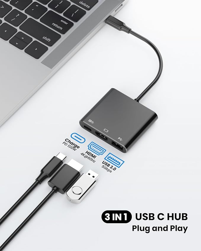 Battony USB C to HDTV Adapter with 4K@60Hz HDTV Output, Multi-AV Converter for for MacBook/Mac Pro Air iPad Pro and More Type-C Port Device