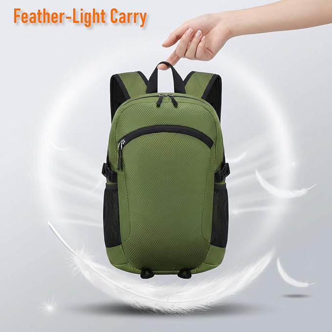 Lightweight Hiking Backpack 18L Packable Foldable Small Daypack Collapsible Travel Bag Water-Resistant for Women Men (Green)