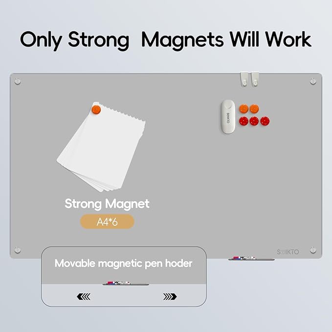 Glass Whtieboard - Glass Dry Erase Board 48" x 36" Magnetic White Board Writing Board White Boards for Walls Wall Office Home, Gray