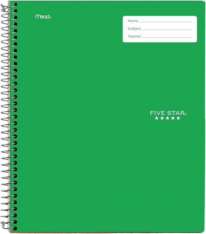 Five Star Interactive Notetaking Spiral Notebooks, 3 Pack, 1 Subject, College Ruled Paper, 11" x 8-1/2", 100 Sheets, Black, Green, Purple (820017-ECM)