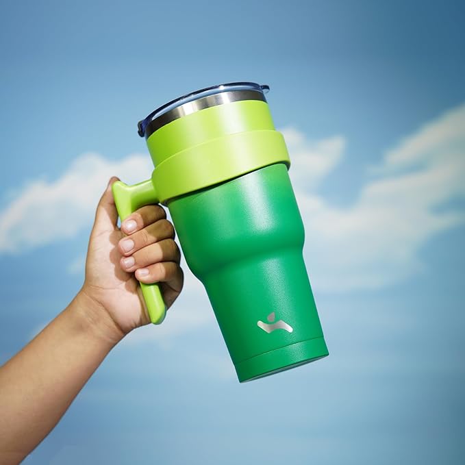 Konokyo 30 oz Tumbler with Handle and 2 Straw 2 Lid, Insulated Water Bottle Stainless Steel Vacuum Cup Reusable Travel Mug,Matcha Green