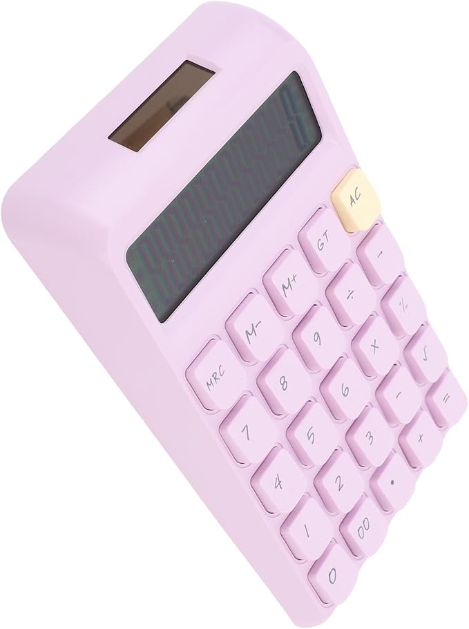 12 Digit Solar Calculator with Big Buttons Large Display Battery Operated Compact Portable for School Office Home Use (Purple)