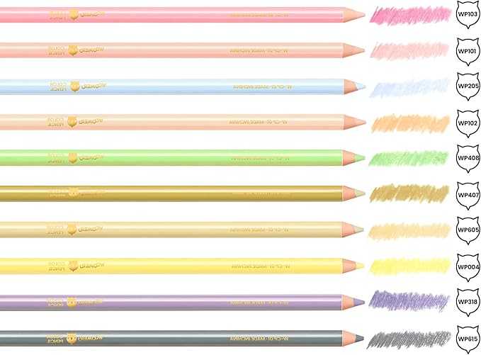 Woomer Colored Pencils: 10-Piece Light-Tone Colored Pencils with Paper 20 Professional Fine Grain Drawing Paper for Multi-Layer Blending Practice
