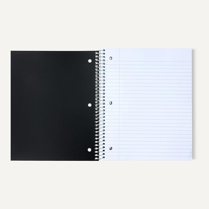 Amazon Basics Wide College Ruled 3-Subject Notebook, 150 Sheets, 8.5" x 10.5", Black, 2-Pack