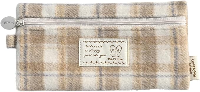 Monolike Unmatched Friends Old Check Pencil Case, Beige - Pencil Pouch, Portable Pencil Bag, Pencil Case, Office Pouch case, Cushion, Soft, Vintage