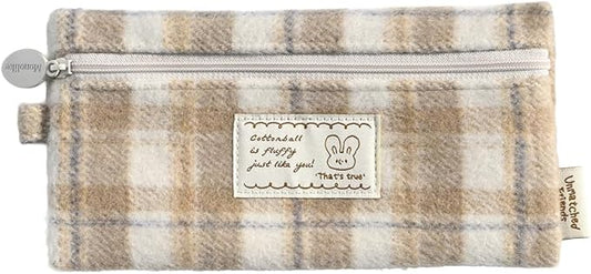 Monolike Unmatched Friends Old Check Pencil Case, Beige - Pencil Pouch, Portable Pencil Bag, Pencil Case, Office Pouch case, Cushion, Soft, Vintage