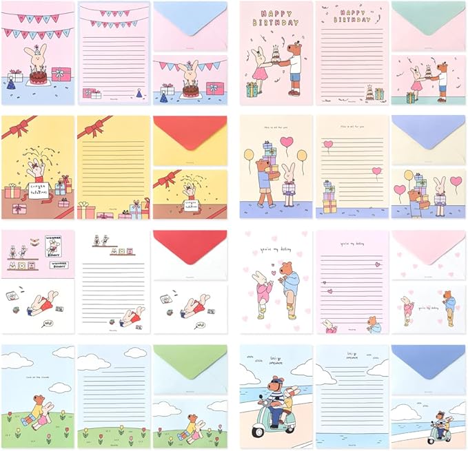 Monolike Happy and Lucky Letter Paper and Envelopes Set - 8Type, 32 Letter Paper + 16 Envelopes