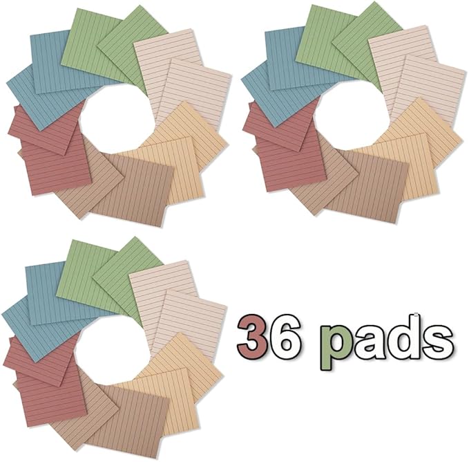 (36 Pack) Lined Sticky Notes 4x6 in,Large Notepads with Lines,Ruled Stickies Super Sticking Power,Office School Memo Note Pads Vintage Colors,Post on Windows Doors,Recyclable,Easy to Write on