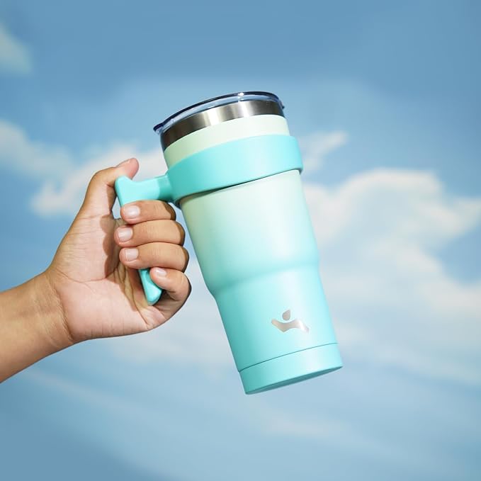 Konokyo 20 oz Tumbler with Handle and 2 Straw 2 Lid, Insulated Water Bottle Stainless Steel Vacuum Cup Reusable Travel Mug, Mint