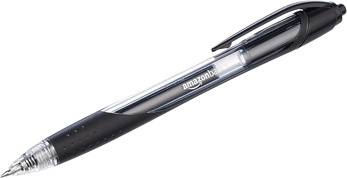 Amazon Basics Retractable Gel Ink Pens for Note-Taking and Office Writing, Fine Point 0.7mm, Smooth Writing, Black, 12-Pack