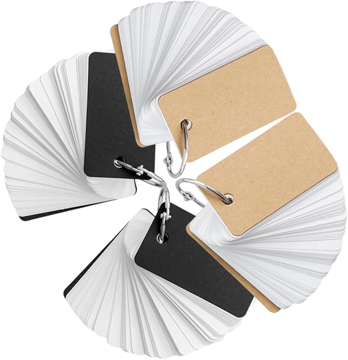 DOITOOL 4pcs Blank Flashcards Notepad with Binder Rings Simple Style Memo Cards for Students Portable Memory Cards for Note Taking and Learning Black Kraft Paper