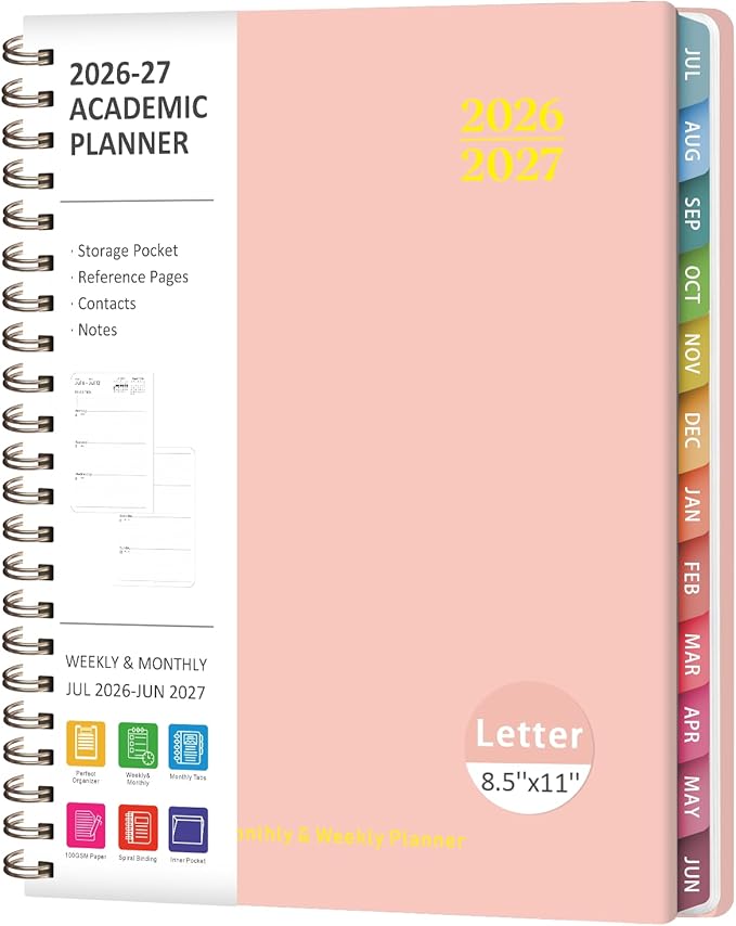 Planner 2026-2027, Weekly and Monthly Academic Planner, July 2026 - June 2027, Hardcover Calendar Agenda Book for School Year Planning, School Supplies for Teacher and Student, Letter Size(8.5'' x 11'')