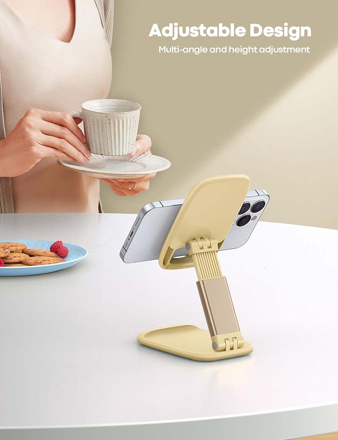 Lamicall Phone Stand for Desk - Cell Phone Holder Desk Accessories Desktop Office Must Have, Compatible with iPhone 15 14 13 Pro Max Mini, 12 11 XR X 8 7 6 Plus SE, 4-8'', Yellow