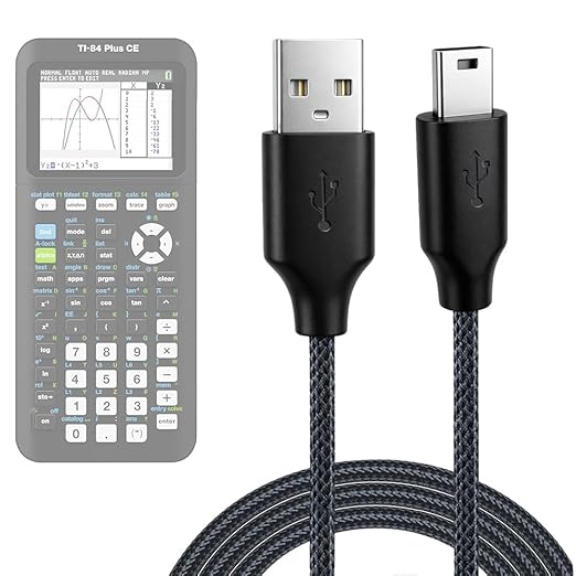 [1-Pack Braided USB Charging Cable] for TI-84 Plus CE, TI-84 Plus C Silver, TI 89 Titanium, and TI Nspire CXgraphing calculators. Texas Instruments (TI) Calculator Accessories.