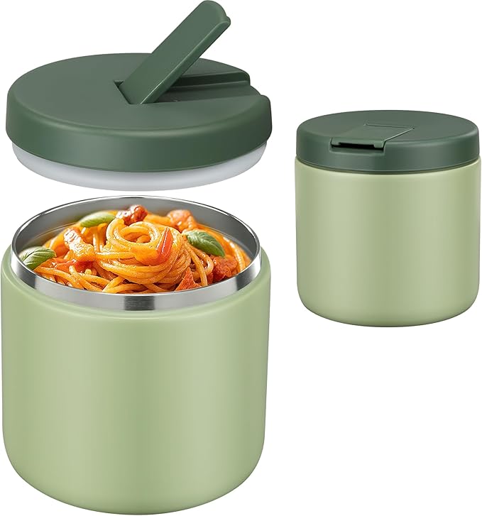 Pawtong 19oz Insulated Vacuum Food Jar with Buckle Lid Wide Mouth Soup Thermo for Hot Food Kids Leakproof Stainless Steel Lunch Container- Green-1Pack