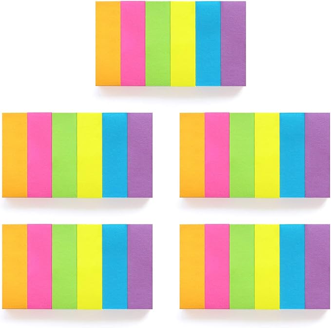 Eastern Wolf 30 Pads 0.5x1.8 Sticky Notes Flags Tabs Page Markers 6 Bright Color Sticky Index Tabs Page Flags 80 Sheet/Pad