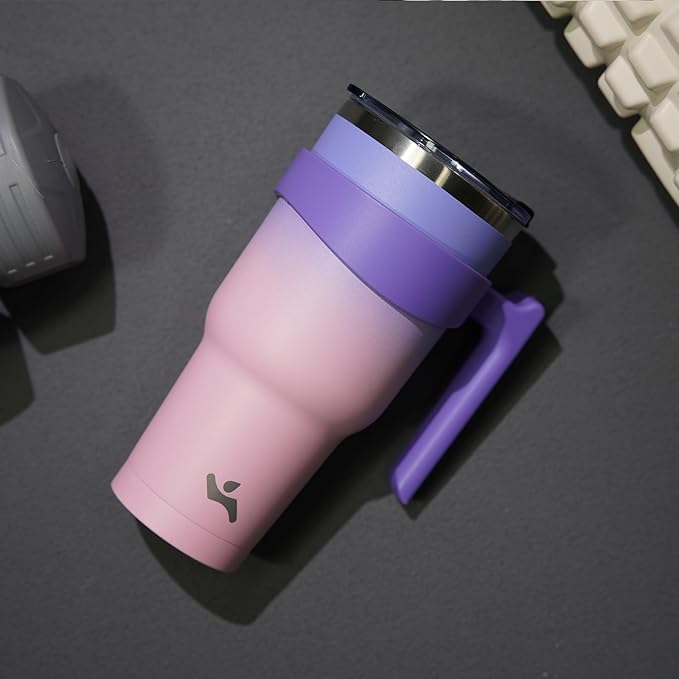 Konokyo 30 oz Tumbler with Handle and 2 Straw 2 Lid, Insulated Water Bottle Stainless Steel Vacuum Cup Reusable Travel Mug,Pastel Sunset