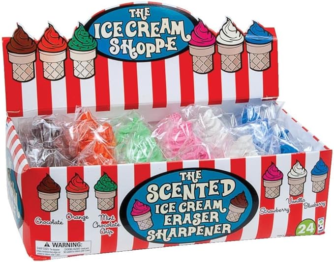 Raymond Geddes Ice Cream Shoppe Scented Erasers For Kids & Sharpener (Pack of 24)