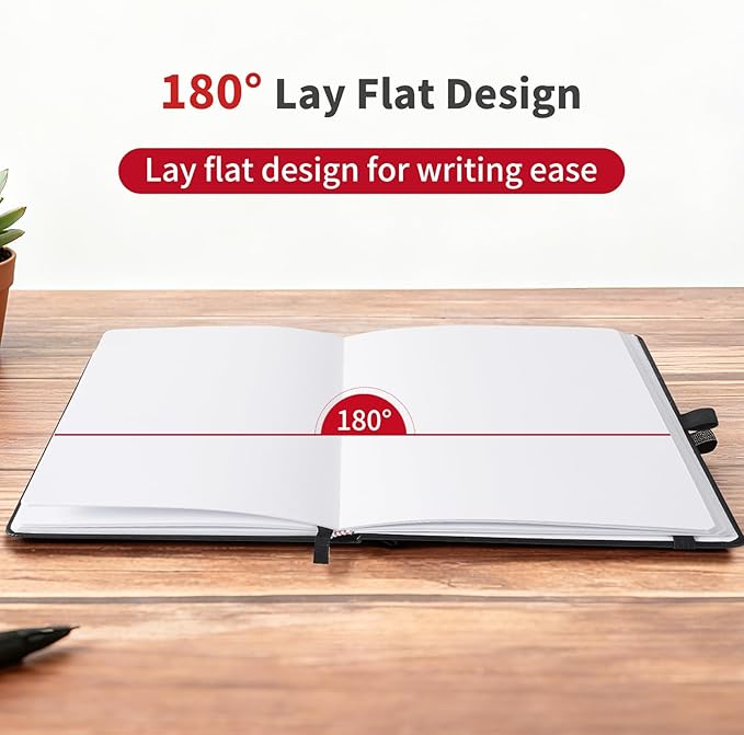 Heture Hardcover Notebooks, A5 Blank Notebook for Writing 160 Pages, 8.2 x 5.5 inch, Classic Blank Notebooks for College/Work/Travel (Blanked-1 Pack, Black)