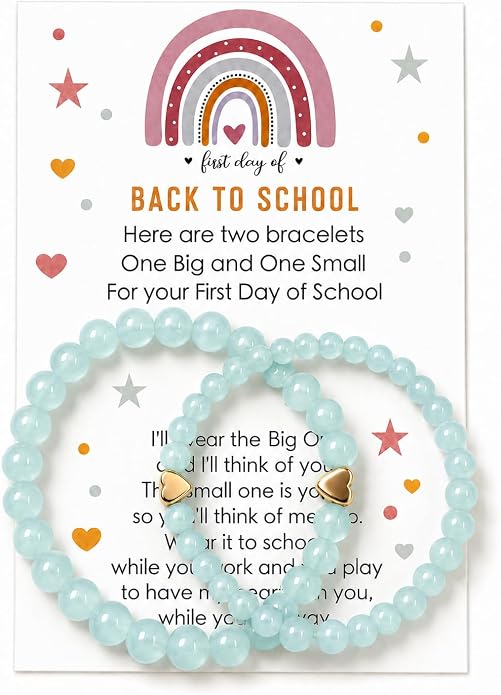 Back to School Bracelets Heart Matching Mommy and Me Elastic Wish Strings Bead Bracelets First Day of School Supplies Gifts