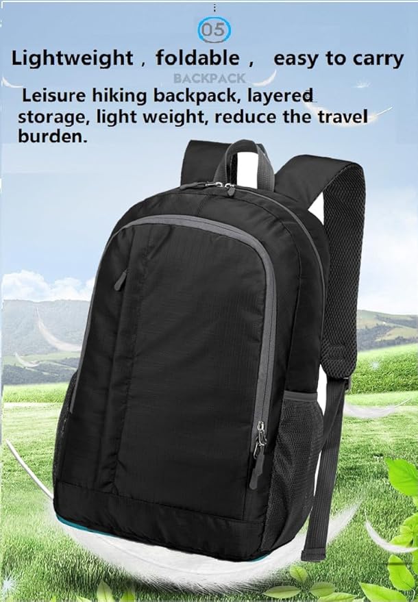 Ultra Lightweight-Packable-Hiking-Backpack Small Foldable Travel Camping Daypack Casual Outdoor Water-resistant 25L Backpacks (Black)