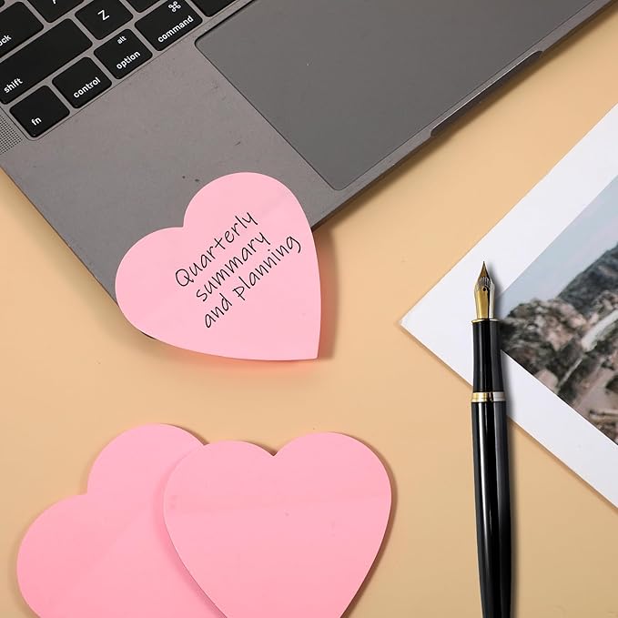 150 Sheets Heart Shaped Transparent Sticky Notes Waterproof Heart Sticky Notes 2.8'' Self-Stick Book Tabs PET Markers Sticky Notes Pad for Office School Home(3 Pack)