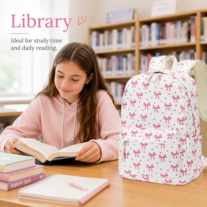 LOIDOU Backpack for Girls School Backpacks Bookbags for Elementary Middle School Women Laptop Backpacks (Bow Tie Beige, L-17)