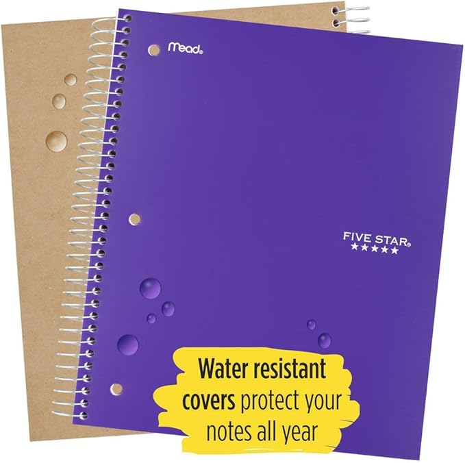 Five Star Spiral Notebooks, 5 Subject, Wide Ruled Paper, 200 Sheets, 10-1/2" x 8", Electric Green, Royal Purple, 2 Pack (38408)