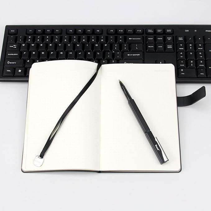 Softsided Notebook - 5.7"x 8.4" - upgraded texture, classic dot-matrix design, paper for smooth writing, elegant hangtag detail, with box, perfect for both gift and personal use(Black)