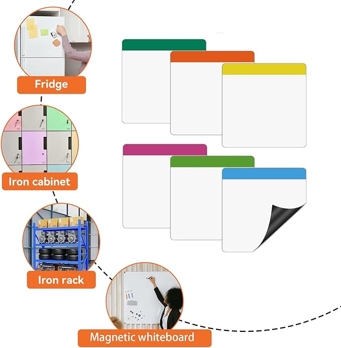6x6 Small Magnetic Dry Erase Board,Square Sticky Notes Magnets as Teacher Essentials for Classroom,Pack 12