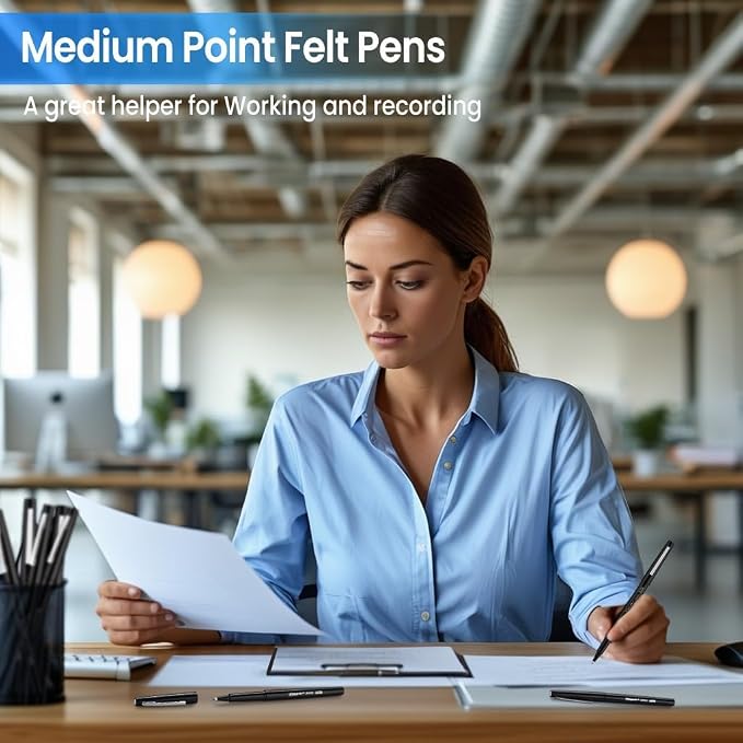 VEESA Felt Tip Pens Black, 32 Pack, Medium Point (0.7mm), Smooth Writing