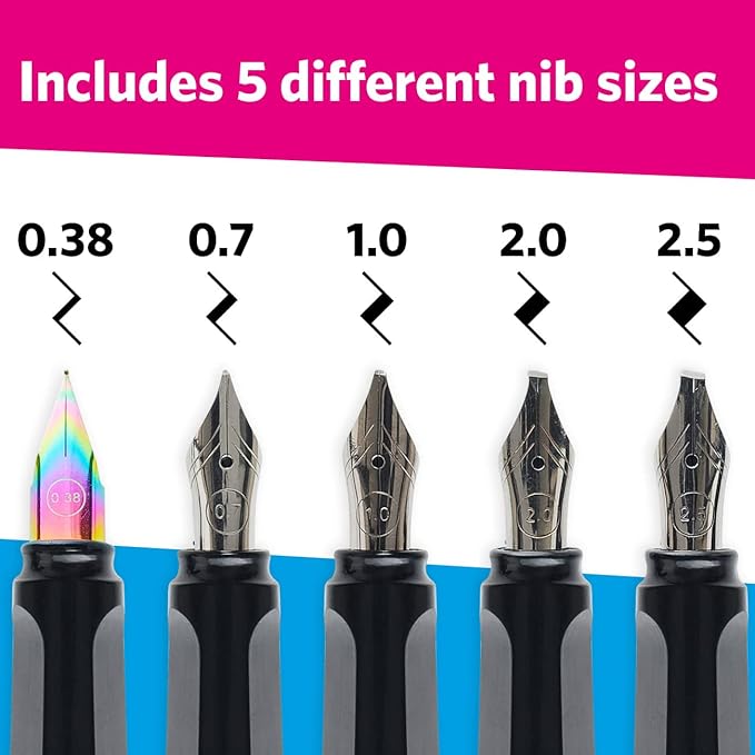 Artworx Calligraphy Pens Set - Introductory Caligraphy Writing & Hand Lettering Kit - Includes Instructions, Guide Book and Practice Book - Calligraphy Set For Beginners