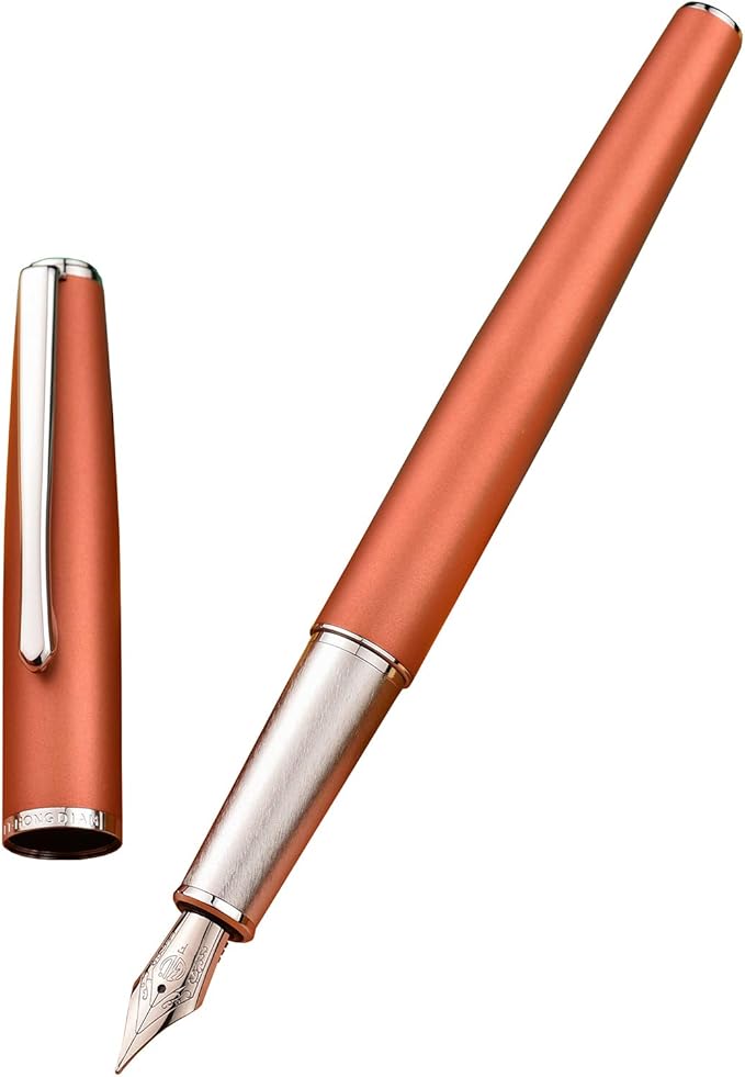 Hongdian 920 Orange Metal Fountain Pen Medium Nib Classic Pen, Includes Refillable Converter and Pen Pouch