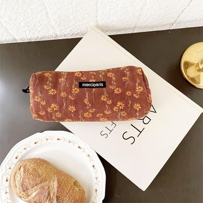 Pencil Pouch Cute Pencil Case Office Storage Bag Holder Box Organizer Aesthetic Bow Flower Pattern Makeup Pouch Cosmetic Bag for Women Girls