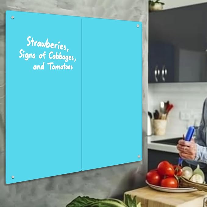 Glass Whiteboard - Glass Dry Erase Board 48" x 36" Magnetic White Board Writing Board White Boards for Walls Wall Office Home, Blue