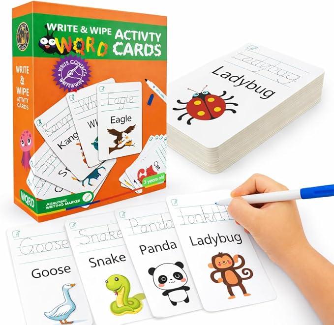Write & Wipe Activity Cards for Kids, Reusable Tracing Flash Cards, Preschool Handwriting Practice Set, Letter Number Math Learning Activities Ages 3-6 (Sight Words)