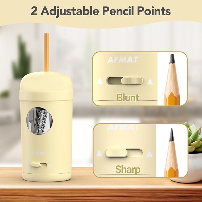 AFMAT Electric Pencil Sharpener, Fully Automatic Pencil Sharpener for 7-8mm Pencils & Colored Pencils, Auto in & Out, Rechargeable Vertical Hands-Free Sharpeners for Classroom/Home/Office PSX7(Beige)