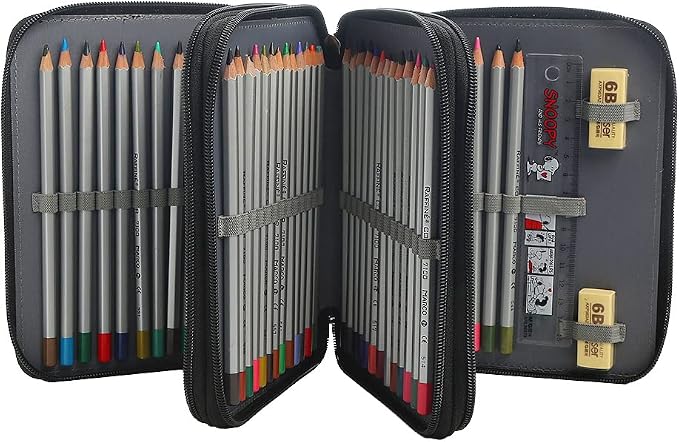72 Slots Pencil Case Organizer w/Removal Handle Strap | 3-Layer Zipped Pencils Box Large for Colored Pencils Watercolor Pencils for Office and Travel for Artist