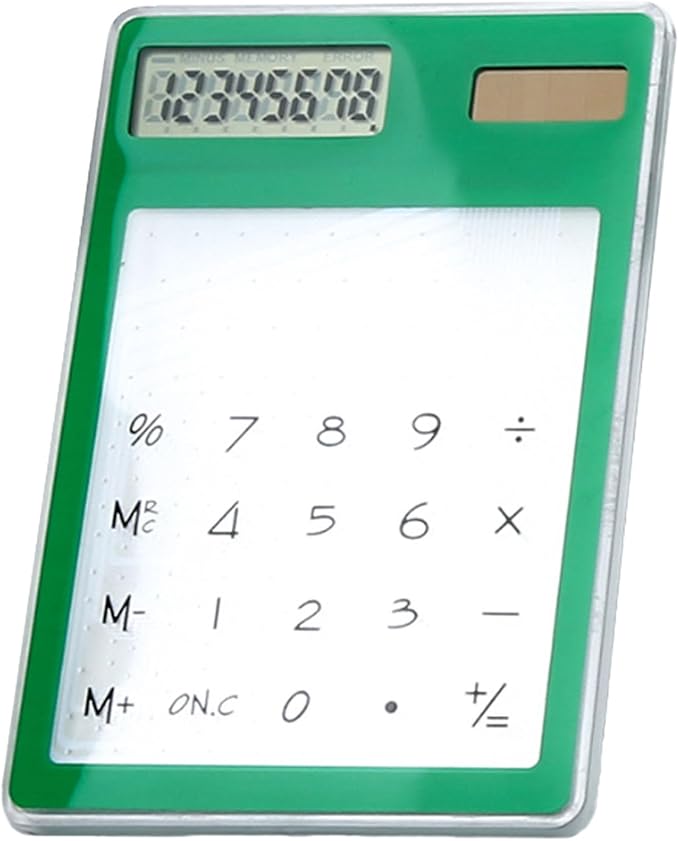 Solar Powered Calculator, Touch Screen 8 Digit LCD Display, Transparent Calculator for Office School Home with Lightweight and Compact Designf Business People and Family Use