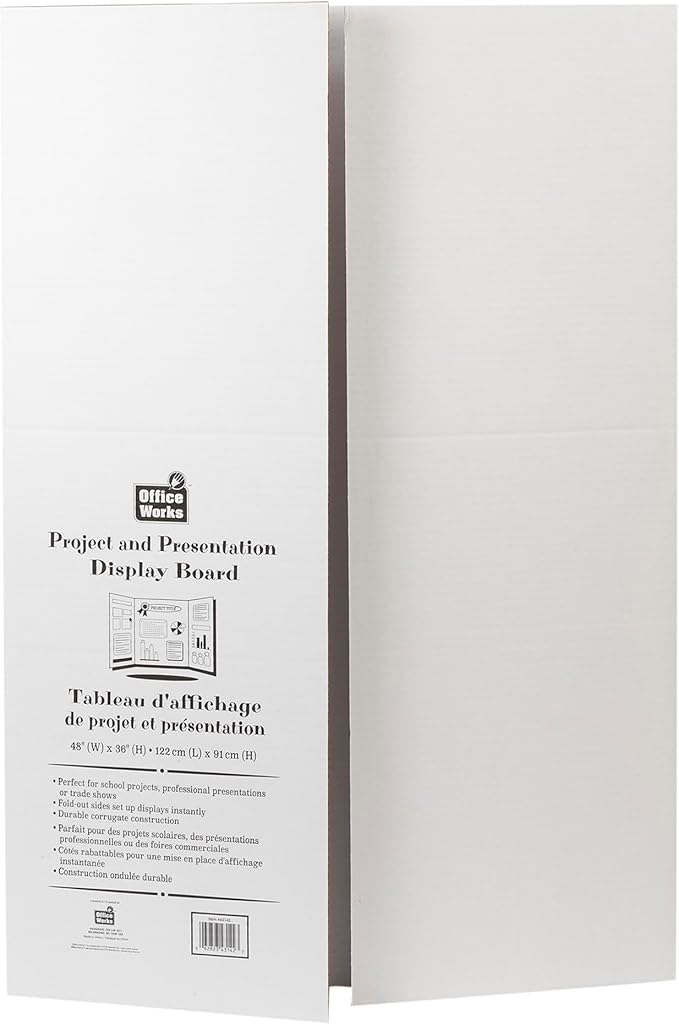 Desk Tech Large Tri-Fold Presentation Board - 36 x 48 inches - Sturdy Corrugated Paper - White - Perfect for School Projects, Exhibitions, Workshops, 4 Pcs
